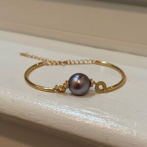Purple Freshwater Edison Pearl On Gold Colored Sterling Silver Bracelet